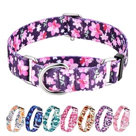 Hikiko - Collar de martingala para perros sin hebilla, collar de perro con flores moradas para perros grandes, morado japonés, L
