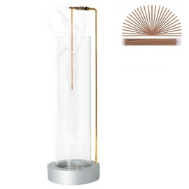 Incense Holder for Sticks, Anti-Ash Flying Incense Burner with 30 Incense Sticks, Detachable Glass Ash Catcher