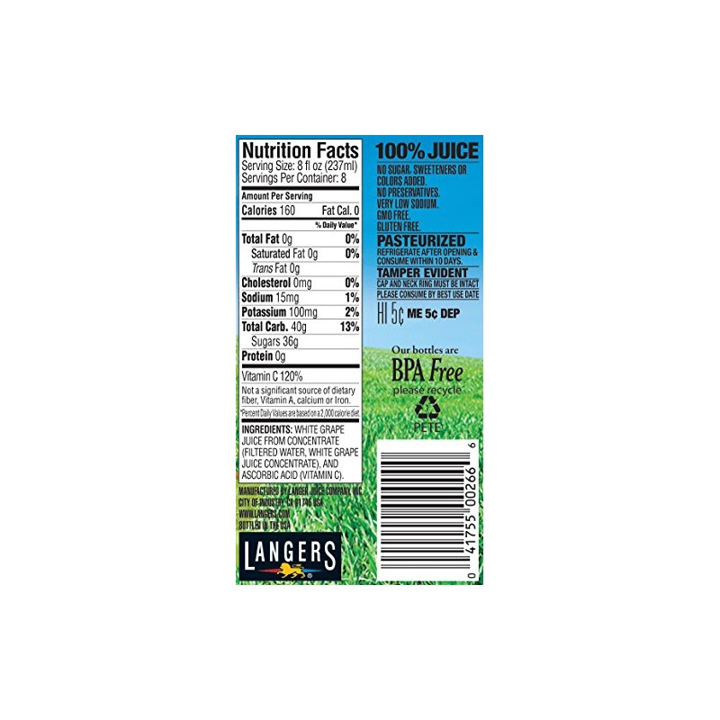 Langers Juice, White Grape with Vitamin C, 64 Ounce (Pack