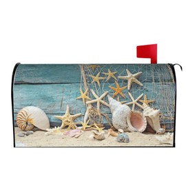 Abucaky Sea Shells Starfish Mailbox Cover Magnetic Ocean Theme Waterproof Mailbox Wraps Post Letter Box Decor 21x18 in