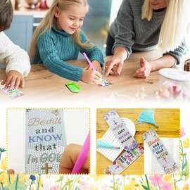 12Pcs Christian Bible Verse Diamond Art Bookmark for Adults Pu Leather Flower Cross 5d Diamond Painting Bookmarks with Tassel for DIY Making Kit for Reading Lover Book Lover DIY Crafts Religious Gift