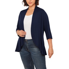 TIANZHU - Cárdigan ligero de talla grande para mujer, con parte delantera abierta, manga 3/4, drapeado, kimono transparente, para cubrir la playa, Azul marino, 5XL