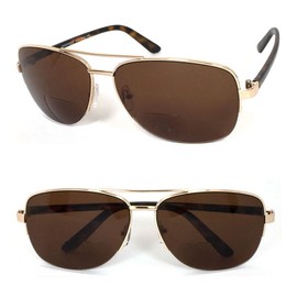 VeryHobby Retro Mens Pilot Semi Rimless 60mm Bifocal Tinted Sun Reader Reading Sunglasses (+1.75, Gold)