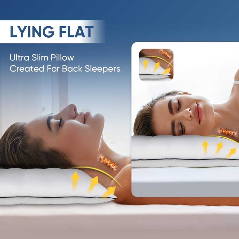MINUPWELL 2 Packs Ultra Thin Pillows, Flat Pillows for Sleeping