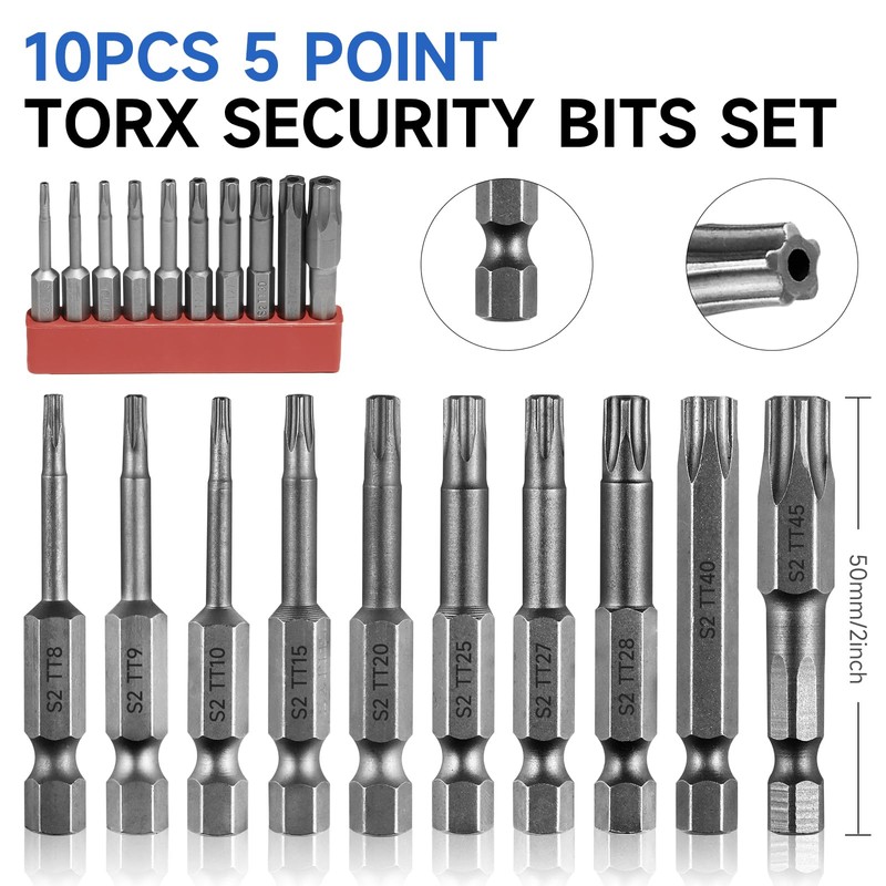 LMXMGRG 5 Point Security Torx Bit Set 10pcs Star Bits