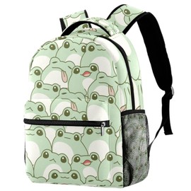 JAVENPROEQT Durable Backpack for Middle Student, Cute Frog Seamless Pattern Adult Laptop Bookbag Travel Work Bag