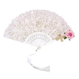 RUIXIA1 Lace Fan, Lace Fan, Floral Fan, Black, White, Gothic Rose, Gothic Lolita, Imperial Style, Japanese Style, Folding Fan, Gothic Lolita, Cosplay, Decoration, Prop, Festival, School Festival