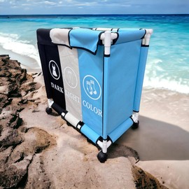 Laundry Hamper Sorter Basket on Rolling Wheels 3 Sections Cart for Easy Sorting - Storage for Bathroom Laundry Washing Area Bedroom Nursery Dorm Washing Area Toys Home (Blue+White+Black)