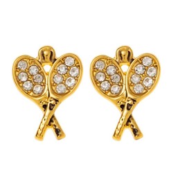Tennis Racquet Earrings for Women, Teens, Players – Gold Plated Stud Earrings with Rhinestones – Sports Jewelry Gift for Tennis Players, Fans, Coaches, Tennis Moms & Teams (Gold)