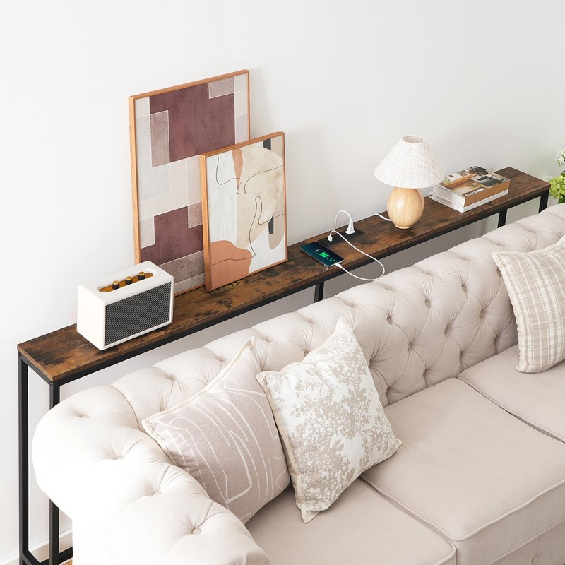 MAHANCRIS 78.7" Console Table with Power Outlet, Narrow Sofa Table,