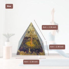 VMDEKK Orgonite Pyramid, Garnet with Hair Crystal, Healing Crystal Pyramid and Orgonite Healing Stones, Protection Crystals Energy Generator for Yoga, Meditation, Stress Reduce