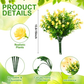 Thiccywoov 60 Bundles Outdoor Artificial Plants Bulk 15 Styles UV Resistant Faux Flowers Fake Plastic Flower Greenery Plant for Window Box Home Garden Porch Patio Spring Decor(Spring Green)