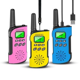 AWANFI Rechargeable Walkie Talkies for Adults Kids, 22 Channel Two Way Radio&LED - 1*Pink+1*Yellow+1*Blue