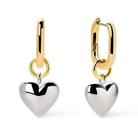 Ana Luisa Puffed Heart Hoop Earrings - Heart Charm Huggie Hoops - 14K Gold Plated, Silver Rhodium Plated and Mixed Metal - Hypoallergenic, Tarnish-Free Silver & Gold Earrings - Valentine's Day Gift (Two Tone)