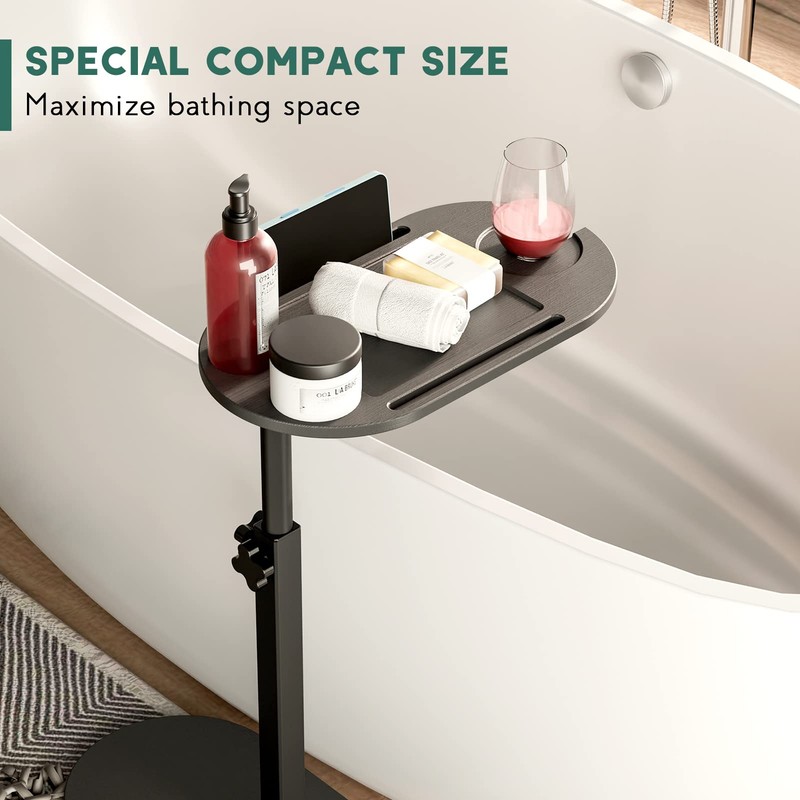Yumkfoi Bamboo Bathtub Tray Table with Adjustable Height, Freestanding Bathtub