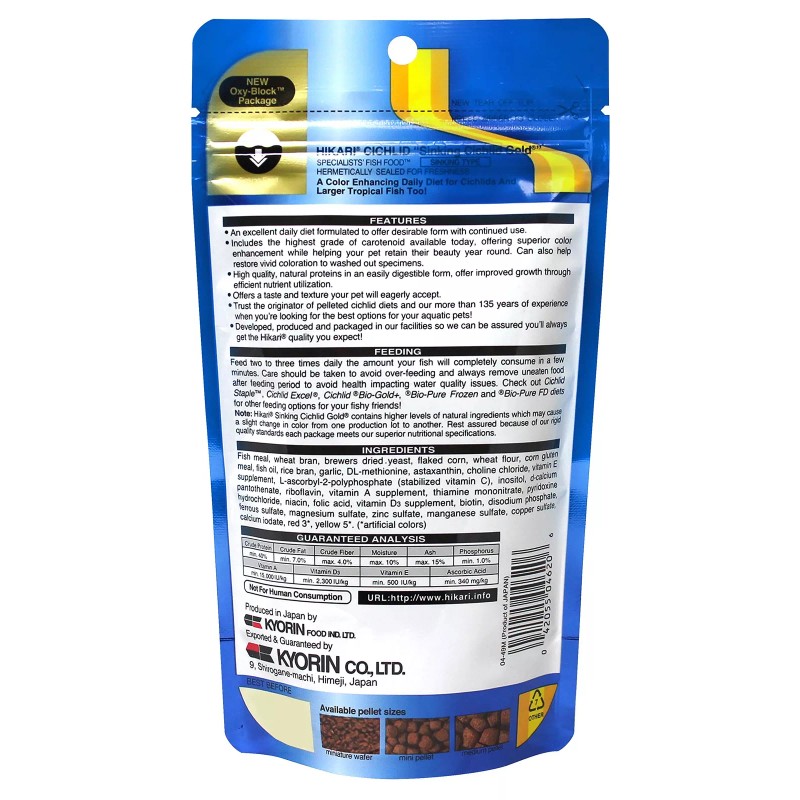 Hikari 3.5-Ounce Sinking Cichlid Gold Pellets for Pets, Mini