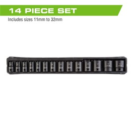 ARCAN TOOLS 1/2" Drive Shallow Impact Socket Set, Metric, 11mm - 32mm, 14 Pieces (AS21214M)