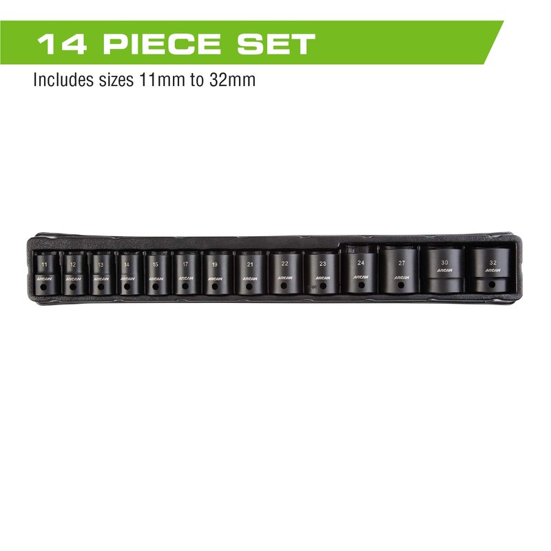 ARCAN TOOLS 1/2" Drive Shallow Impact Socket Set, Metric, 11mm