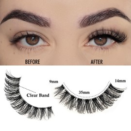 APCYUST Lashes Wispy False Eyelashes Natural Cat Eye Strip Lash Fluffy Fake Lashes Strips Clear Band Mink Eyelash Natural Look Cateye Demi Wispies Eye Lashes Pack 7 Pairs Short Full Pestañas Set
