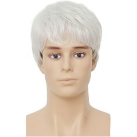 White Short Men's Wig Synthetic Natural Layered Male Hair Wig with Fringe Daily Party for Wig Cap