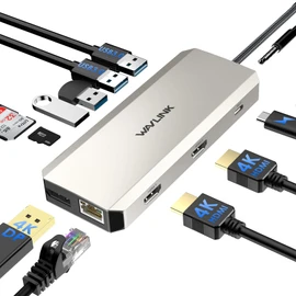 WAVLINK 12-in-1 USB C Docking Station Triple Monitor USB C Hub Dual HDMI Adapter, Type C Multiport Hub Triple Display 4K HDMI DisplayPort, USB 3.0/2.0 Ports, Ethernet, 85W PD, TF/SD Card Reader, Audio
