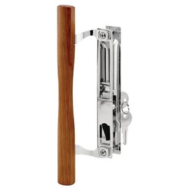 Prime-Line C 1149 Keyed Sliding Glass Door Handle Set – Replace Old or Damaged Door Handles Quickly – Wood & Chrome Plated Diecast, Hook Style, Flush Mount, Fits 6-5/8 in. Hole Spacing (1 Set)