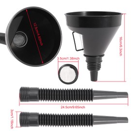 Ciweisah Large Plastic Automotive Funnels Wide Mouth Oil Funnel with Flexible Extension Nozzle Hose Car Fuel Funnel with Handle Mesh Screen for Cars Engine RV Water Gas Transmission Liquid（Black） (1)