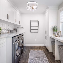 TeHenoo 3-Light Ceiling Light Fixture,Matte White Finish,Natural Bamboo Accent, Directional Spotlight Track Lights for Hallway, Small Bedroom, Foyer, Kitchen, Bathroom