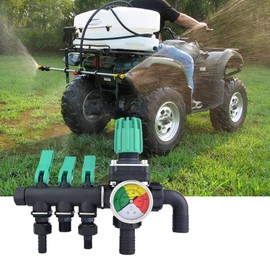 Ejoyous 3 Way Water Splitter, Agricultural Sprayer Control Shut Off Valve Garden Hose Tap Splitter Connector with Pressure Gauge for Drip Irrigation Greenhouse Lawns Watering