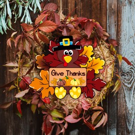 PAMBO Give Thanks Turkey Door Hanging Decoration SIgns, Thanksgiving Hanging Signs for Wreath Office Fall Farmhouse Door Outdoor