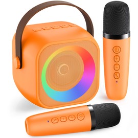Karaoke Machine for Kids Adults: Mini Portable Karaoke Machine with 2 Wireless Microphones and Lights, Christmas Birthday Gifts for Girls Boys Family Home Party(Orange)