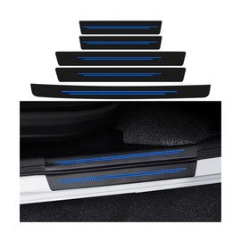 Adunsiaoto Pack of 5 Car Door Protection Bumper Protection Cover with Strong Carbon Fibre Sill Protection Sticker, Car Door Sill Strips Anti-Step Protection Sticker Carbon Fibre (Blue)