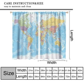 Colorful World Map Curtains Country Names Continents Oceans World Geography Window Drapes for Kids Boys Girls Room Bedroom Living Room Office Kitchen 42" W X 45" L
