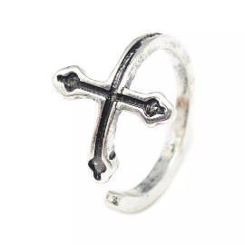LZD  Alloy Cuff Finger Ring Cross Antique Silver Size 4 Adjustable 15mm P422