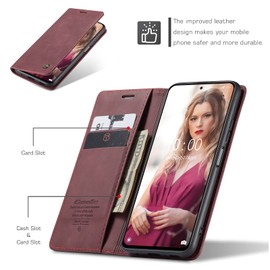 Chocoyi Leather Case for Redmi Note 10 Pro/Note 10 Pro Max, Protective PU Leather Wallet Case, Magnetic Closure, Card Slots, Stand Function, Red