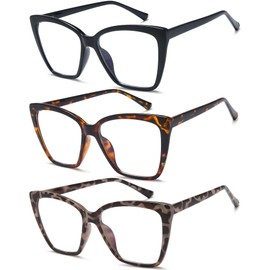 EYEURL 3 Pack Oversized Cat Eye Reading Glasses for Women Blue Light Computer Readers for Women Men Stylish Spring Hinge Large Eyewear Computer Eyeglasses 1.25