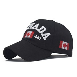 Arctic Fox 100% Cotton Men & Women Canada EST 1867 Embroidered Maple Leaf Flag Cap/Hat | One Size, Adjustable | Adjustable Strap Back | Front Raised Embroidery -Black