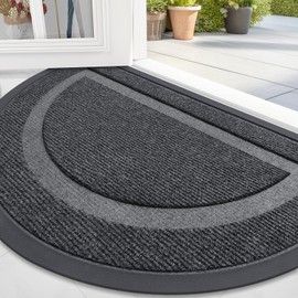 OLANLY Half Circle Door Mat Indoor Outdoor Entrance Welcome, Waterproof All-Season, All-Weather Doormat, Sturdy Natural Rubber, Low Profile, Easy Clean Patio Porch Entryway Mat, 47x23, Grey