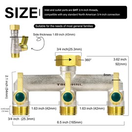3/4 Inch Garden Hose splitter,Designed for installing multiple irrigation system timers,Suitable for high water pressure faucet manifolds - Freeze and rust resistant Full Flow 3 way valves