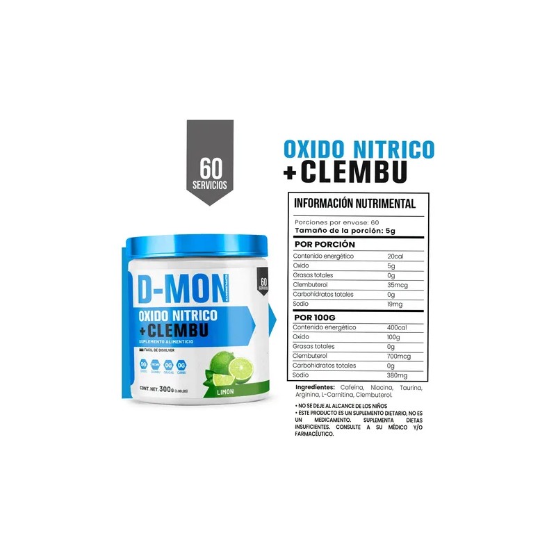 Óxido Nítrico Clembuterol D-mon Protein 300grs Pre Entreno