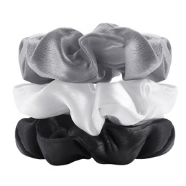 Satin Hair Scrunchies for Women,Satin Hair Ties Softer Than Silk Scrunchies for Hair Sleep,Silk Hair Ties No Damage,Elastics Ponytail Holder,Black Gray Ivory