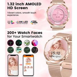 SUNKTA Thin Smart Watch for Women, 1.32" AMOLED Ladies Smart Watches, 100+ Sports Mode Fitness Tracker, IP68 Waterproof Watches with Bluetooth Call/Sleep, Smartwatch for Android iOS, Rosegold#2