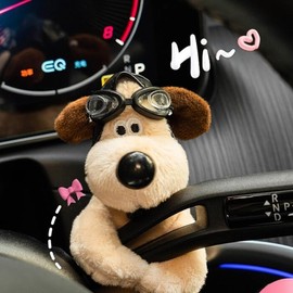 HEHW Wiper Turn Signal Lever Shift Knob Decorative Plush Cute Dog Column Shift Decoration Pendant Accompany Car Doll Car Interior Accessories (Gromit, Glasses)