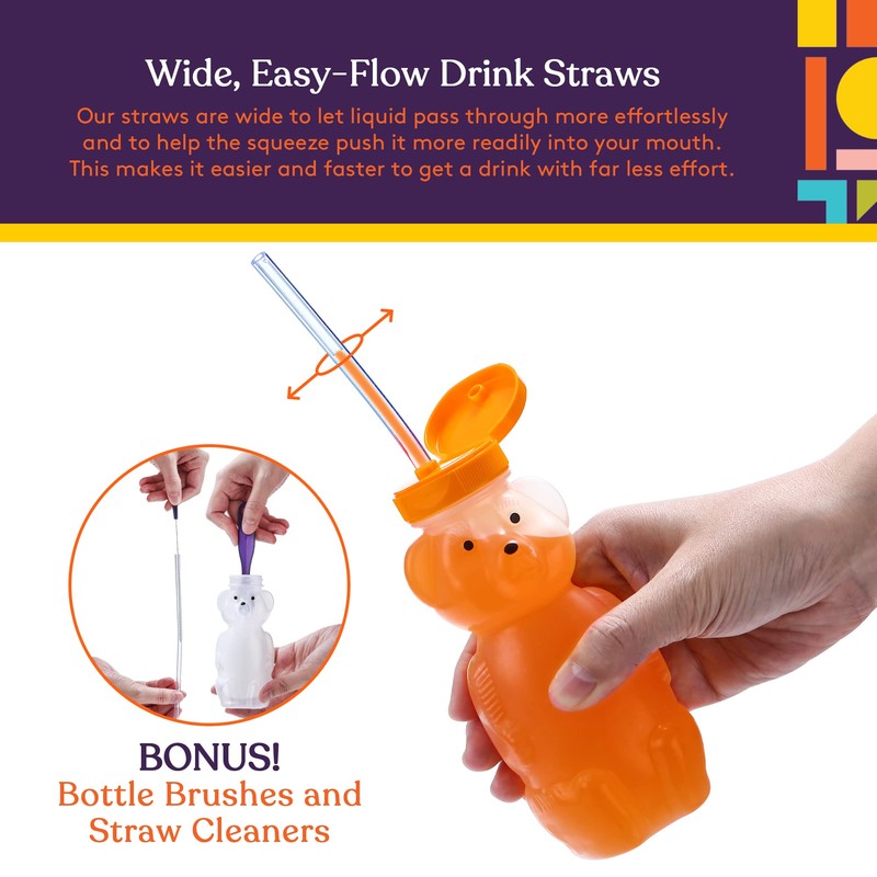 Special Supplies Honey Bear Straw Cup Long Straws, Squeezable Therapy