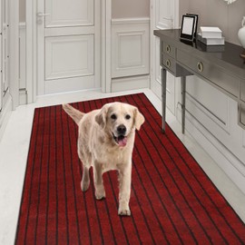 Runner Rug 4FT x 5FT, AYOHA 2'-82' Utility Carpet Runner for Entryway Hallway Aisles Balcony Garages, Area Rugs with Non-Slip Rubber Backing, Red Strip (Available Custom Sizes)