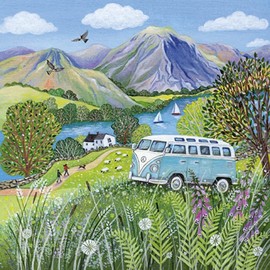 Paperlink Artistic Blank Greetings Card - From The Skylark Range By Lucy Grossmith - For Him/For Her - Suitable For Birthdays And Other Occasions (Campervan), Blue Green, 154 x 154mm