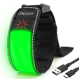 LED Armband for Running, Rechargeable Running Lights for Runners, 1 Pack Glow in The Dark LED Wristband for Sports Events, Reflective Gear Light Up Armbands for Night Safety (Green)