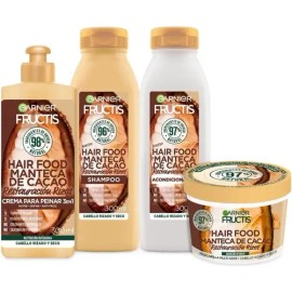 Kit Garnier Fructis Hair Food Cacao Rutina Completa Restauracion Rizos: Shampoo, Acondicionador, Crema para Peinar y Mascarila 4 unidades