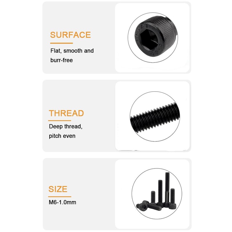 binifiMux 2 Pieces M6-1.0 x 190mm Socket Head Screw, Black,Part