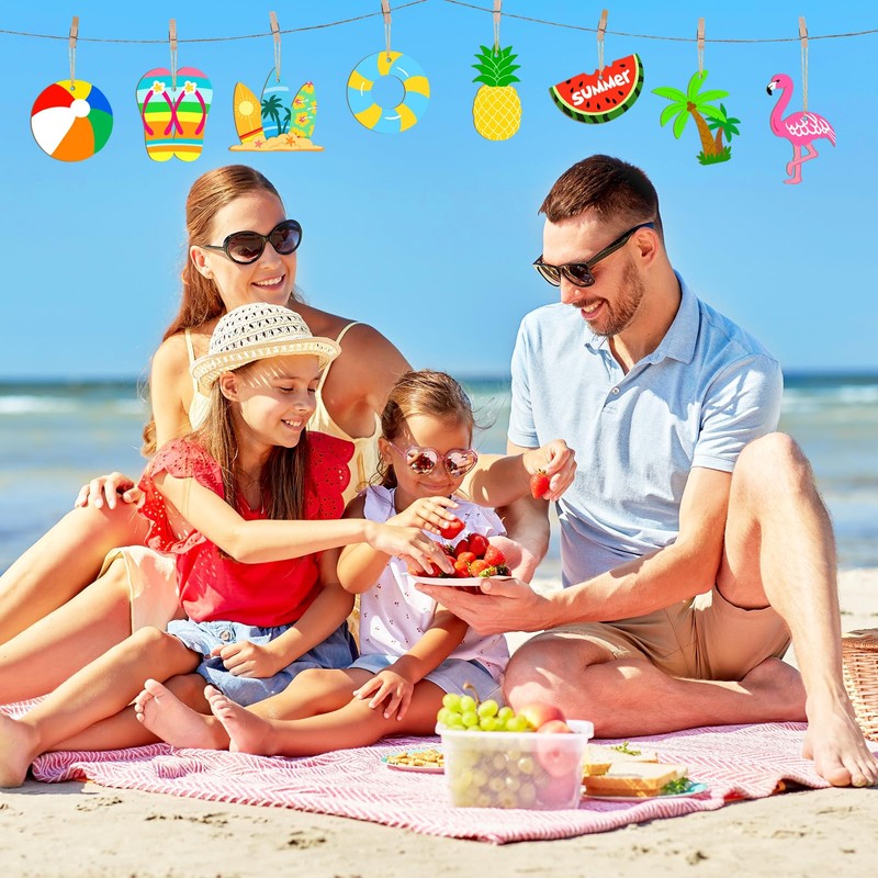 Wooden Summer Ornaments for Tree 27 PCS,9 Styles DIY Unfinished